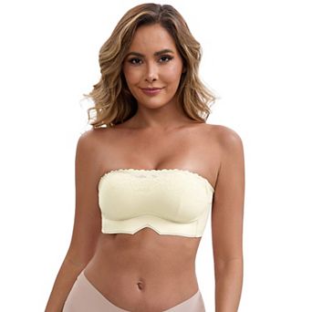 Women's Lace Anti-Slip Strapless Wireless Padded Tube Bra Push-Up Lightweight Soft Full Cup Bandeau