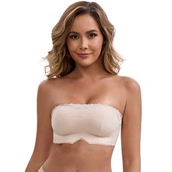 Women's Lace Anti-Slip Strapless Wireless Padded Tube Bra Push-Up Lightweight Soft Full Cup Bandeau