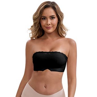 Women's Lace Anti-Slip Strapless Wireless Padded Tube Bra Push-Up Lightweight Soft Full Cup Bandeau