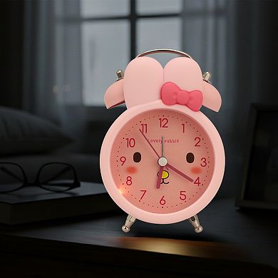 Bunny Design Mechanical Alarm Clock, Loud Alarms, Non-Tick, Cute Expression Pattern 3.5"x2.2"x5.1"