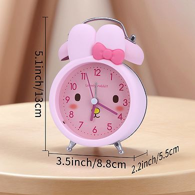 Bunny Design Mechanical Alarm Clock, Loud Alarms, Non-Tick, Cute Expression Pattern 3.5"x2.2"x5.1"