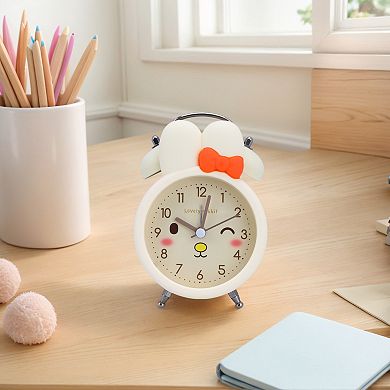Bunny Design Mechanical Alarm Clock, Loud Alarms, Non-Tick, Cute Expression Pattern 3.5"x2.2"x5.1"