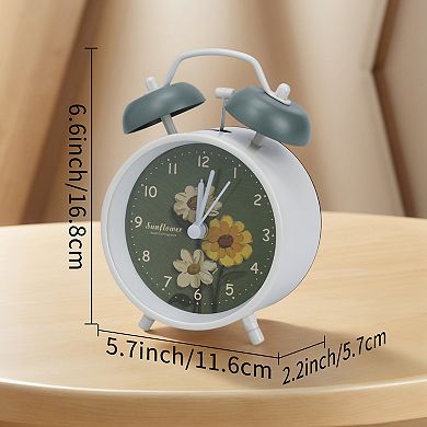 Metal Mechanical Alarm Clock, Loud Bell Ring, Elegant Floral Pattern for Bedroom 4.6"x2.2"x6.6"
