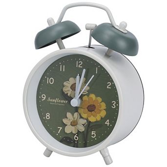 Metal Mechanical Alarm Clock, Loud Bell Ring, Elegant Floral Pattern for Bedroom 4.6"x2.2"x6.6"