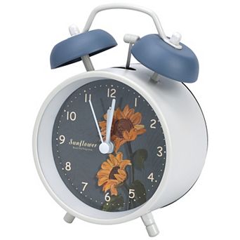 Metal Mechanical Alarm Clock, Loud Bell Ring, Elegant Floral Pattern for Bedroom 4.6"x2.2"x6.6"