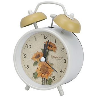 Metal Mechanical Alarm Clock, Loud Bell Ring, Elegant Floral Pattern for Bedroom 4.6"x2.2"x6.6"