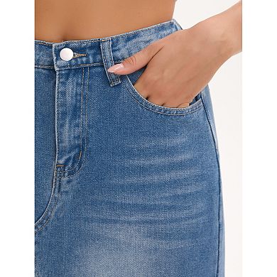 Women's Long Denim Skirt Elastic Waist Split Back Pockets Maxi Jean Skirts