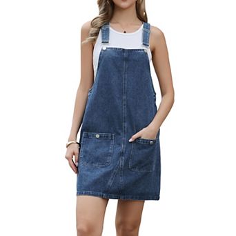 Denim Overall Dress for Women's Casual Summer Loose Romper Sleeveless Jean Mini Dress