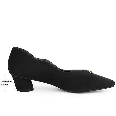 Women's Mental Buckle Chunky Heel Square Toe Slip on Pumps
