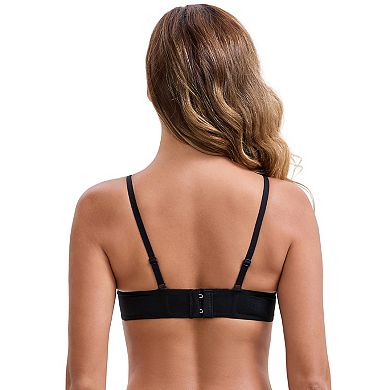 Women's Lace Trim Plunge Wireless Push Up Bras Spaghetti Straps Lightweight No Show Triangle Bra