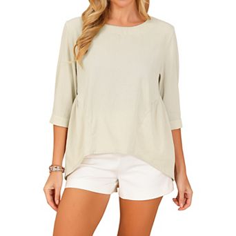 Women's High Low Tops 3/4 Sleeve Crewneck Asymmetrical Casual Loose Shirt Dressy Summer Tunic Blouse