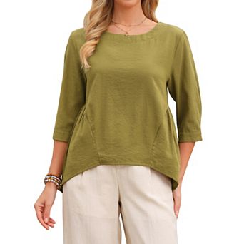Women's High Low Tops 3/4 Sleeve Crewneck Asymmetrical Casual Loose Shirt Dressy Summer Tunic Blouse