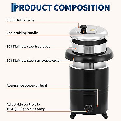 13.7 QT Commercial Soup Kettle, Soup Warmer with Stainless Steel Removable Insert Pot, Swing Lid