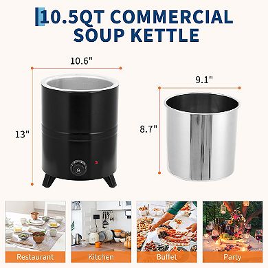 13.7 QT Commercial Soup Kettle, Soup Warmer with Stainless Steel Removable Insert Pot, Swing Lid
