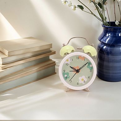 Silent Mechanical Alarm Clock, Non-Tick Movement, Floral Pattern Dial for Office Desk 3.3"x2.0"x5.1"