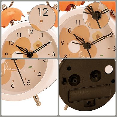 Silent Mechanical Alarm Clock, Non-Tick Movement, Floral Pattern Dial for Office Desk 3.3"x2.0"x5.1"