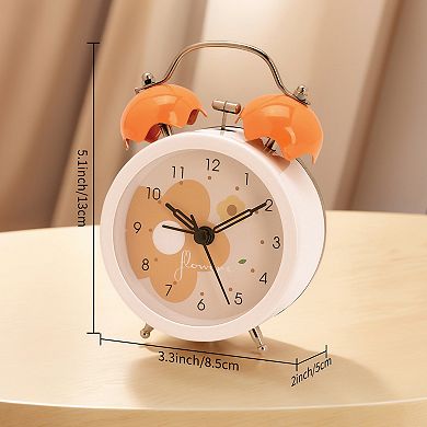 Silent Mechanical Alarm Clock, Non-Tick Movement, Floral Pattern Dial for Office Desk 3.3"x2.0"x5.1"