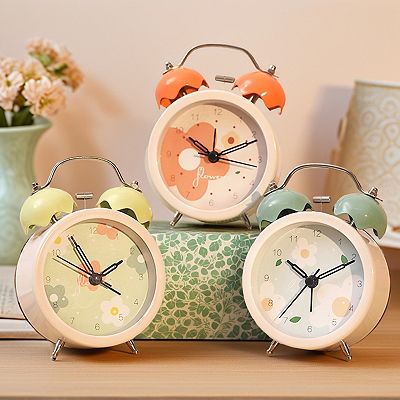 Silent Mechanical Alarm Clock, Non-Tick Movement, Floral Pattern