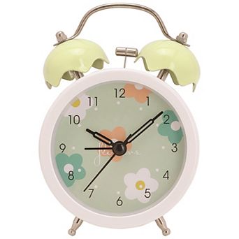 Silent Mechanical Alarm Clock, Non-Tick Movement, Floral Pattern Dial for Office Desk 3.3"x2.0"x5.1"