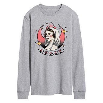 Men's Star Wars Princess Leia Rebel Vintage Tattoo Long Sleeve Graphic Tee