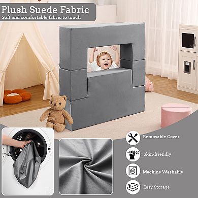Modular Kids Couch for Toddlers&Kids Foam Play Sofa Set w/Detachable Cushions Convertible Soft Couch
