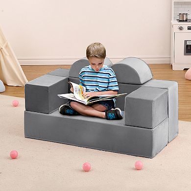 Modular Kids Couch for Toddlers&Kids Foam Play Sofa Set w/Detachable Cushions Convertible Soft Couch
