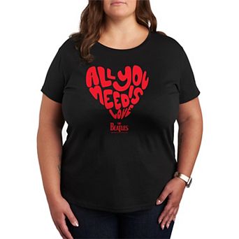 Plus Size The Beatles All You Need Is Love Heart Graphic Tee