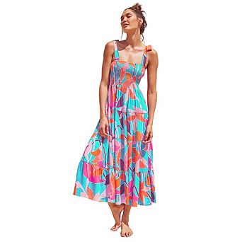 Women's Bohemian Print Maxi Slip Dress Y2K Beach Party Cocktail Dress