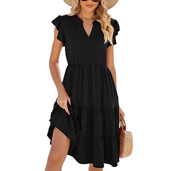 Elegant Casual Dress V-Neck Ruffled Short Sleeve Slim Fit Versatile Commute Date Gown