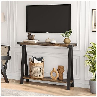 Farmhouse Console & Entryway Table w/Storage - 2-Tier Sofa Table w/Metal Frame