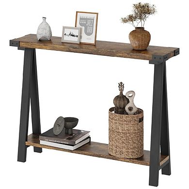 Farmhouse Console & Entryway Table w/Storage - 2-Tier Sofa Table w/Metal Frame