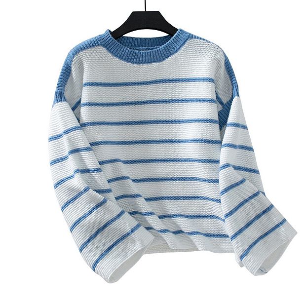 新品　WOMEN’S WR STRIPE CREW NECK KNIT S Women's Striped Crew Neck Loose Sweater Long Sleeve Pullover Knit