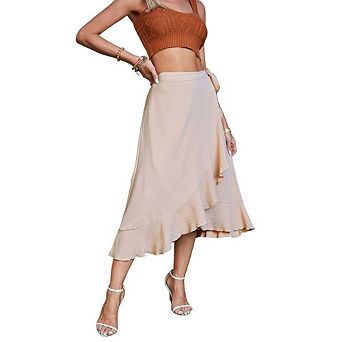 Women Classic Chiffon Skirt One-Piece Bow Tie Waist Asymmetrical Midi Skirt for Commute