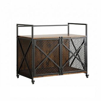 31" Furniture Style Dog Crate 4 Latches, Farmhouse Dog Kennnel Furniture with 360° Wheels,Dog Cage
