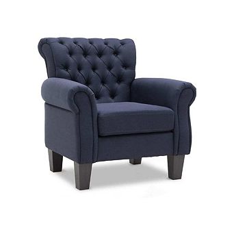 Button-Tufted Fabric Accent Armchair
