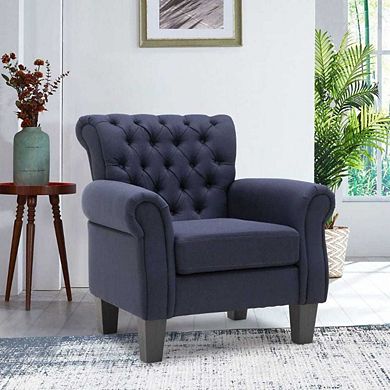 Button-Tufted Fabric Accent Armchair