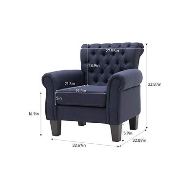 Button-Tufted Fabric Accent Armchair