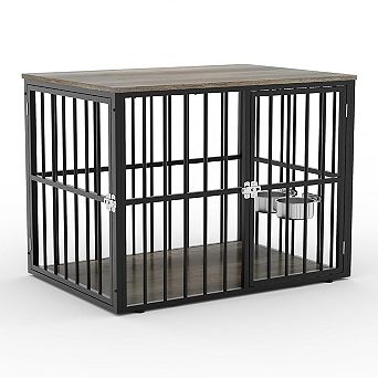 43 Inch Dog Crate Furniture w/Double Doors, Modern Farmhouse Indoor Kennel for Small to Medium Dogs