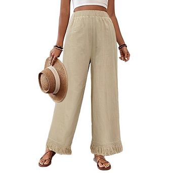 Women's Straight Leg Pants with Fringe Hem Dual Side Pockets Casual Commute Work Trousers