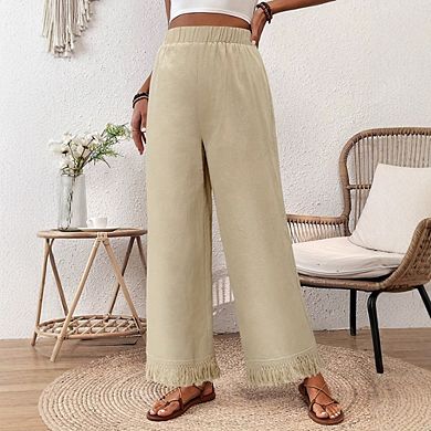 Women's Straight Leg Pants with Fringe Hem Dual Side Pockets Casual Commute Work Trousers