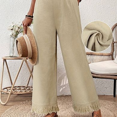 Women's Straight Leg Pants with Fringe Hem Dual Side Pockets Casual Commute Work Trousers