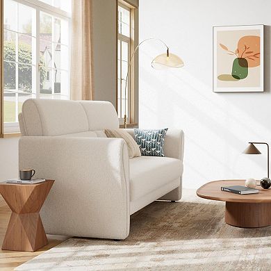 Modern Beige Loveseat Sofa, 57" Deep Seat Couch with 2 Removable Lumbar Pillows & High Backrest