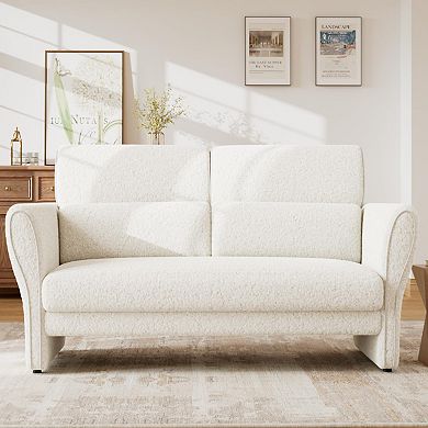 Modern Beige Loveseat Sofa, 57" Deep Seat Couch with 2 Removable Lumbar Pillows & High Backrest