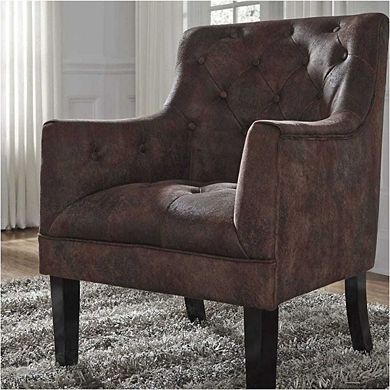 Faux Leather Distressed Tufted Accent Chair