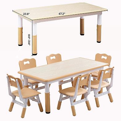 Kids Table and 6 Chair Set,47 in Height Adjustable Toddler Table Set w/Non-Slip Desk Legs Organizer