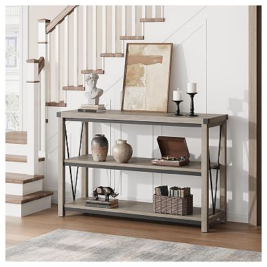 Farmhouse Entryway Table,47 in Narrow Long Console Table with Storage, 3 Tier Wood Console Table
