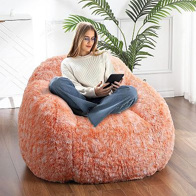 Faux Fur Bean Bag Chair,Plush Lounge Beanbag Sofa w/Armrests,Fluffy Bean Bag Couch Filled w/Foam