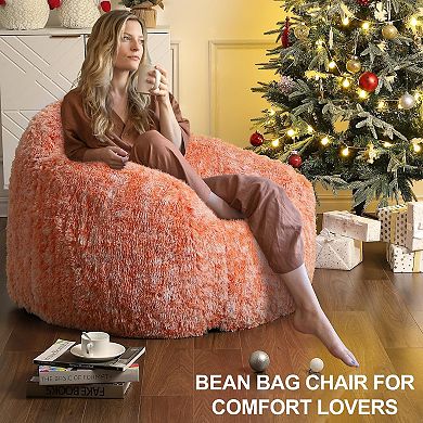 Faux Fur Bean Bag Chair,Plush Lounge Beanbag Sofa w/Armrests,Fluffy Bean Bag Couch Filled w/Foam