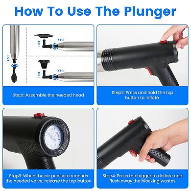 Electric Air Toilet Plunger with Pressure Display, High-Pressure Drain Blaster for Clogs & Floors