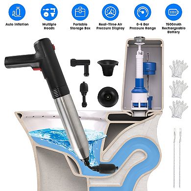 Electric Air Toilet Plunger with Pressure Display, High-Pressure Drain Blaster for Clogs & Floors